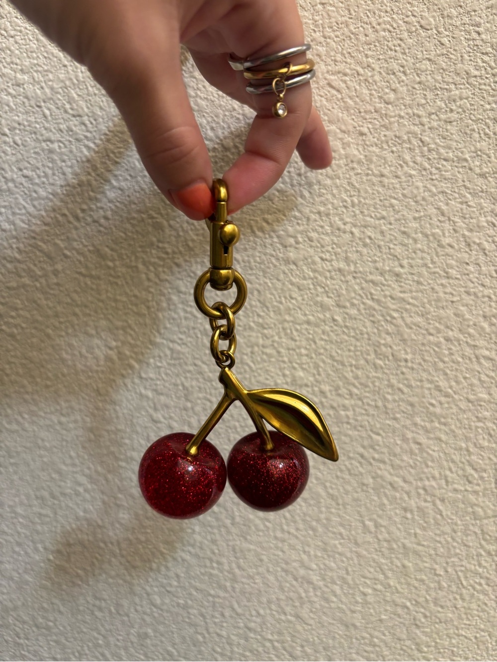 Gold Cherry Keychain